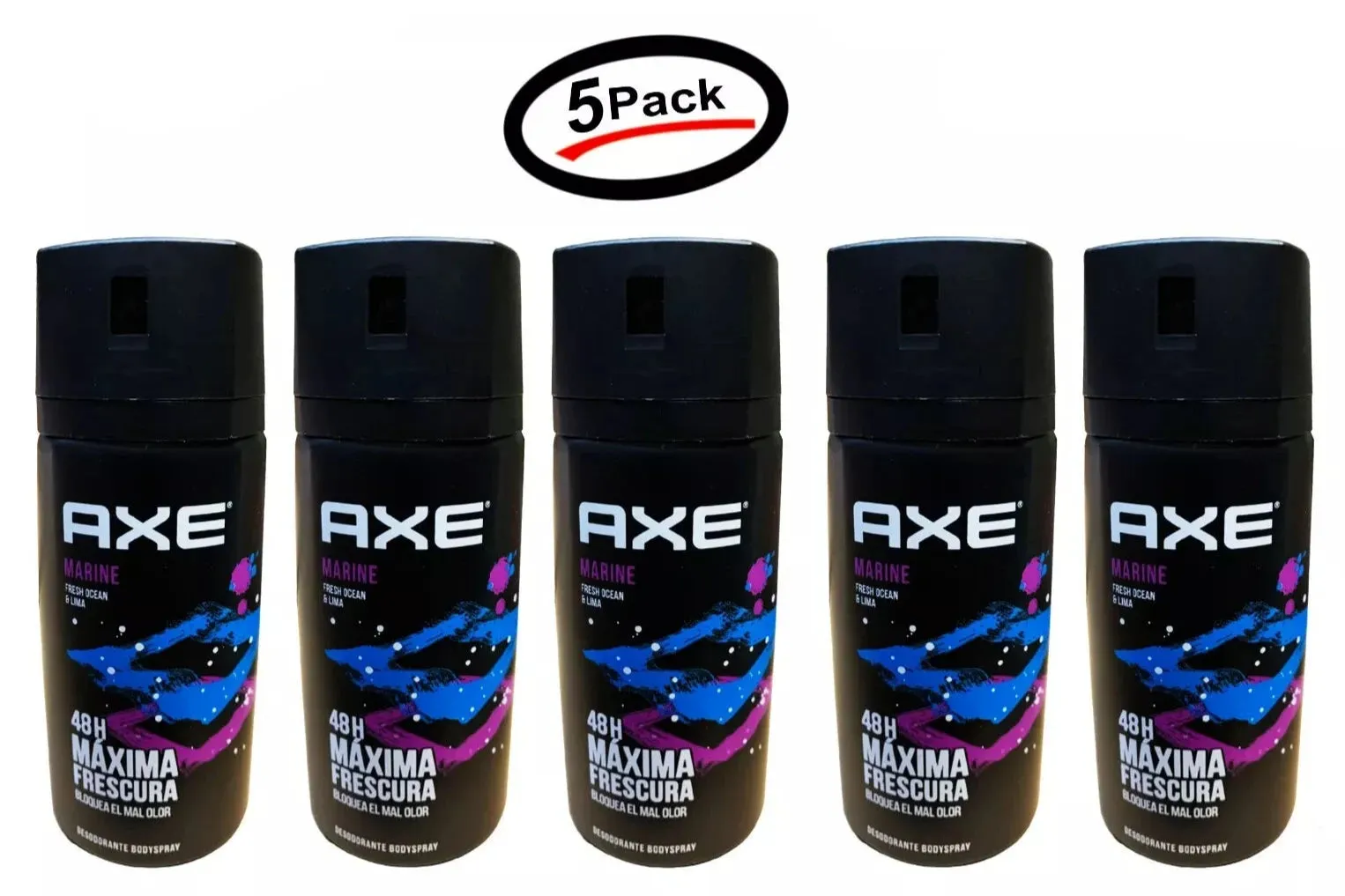 (5 Pack) Axe Deodorant Body Spray Marine Mens Fragrance 150ml/5.07 Oz