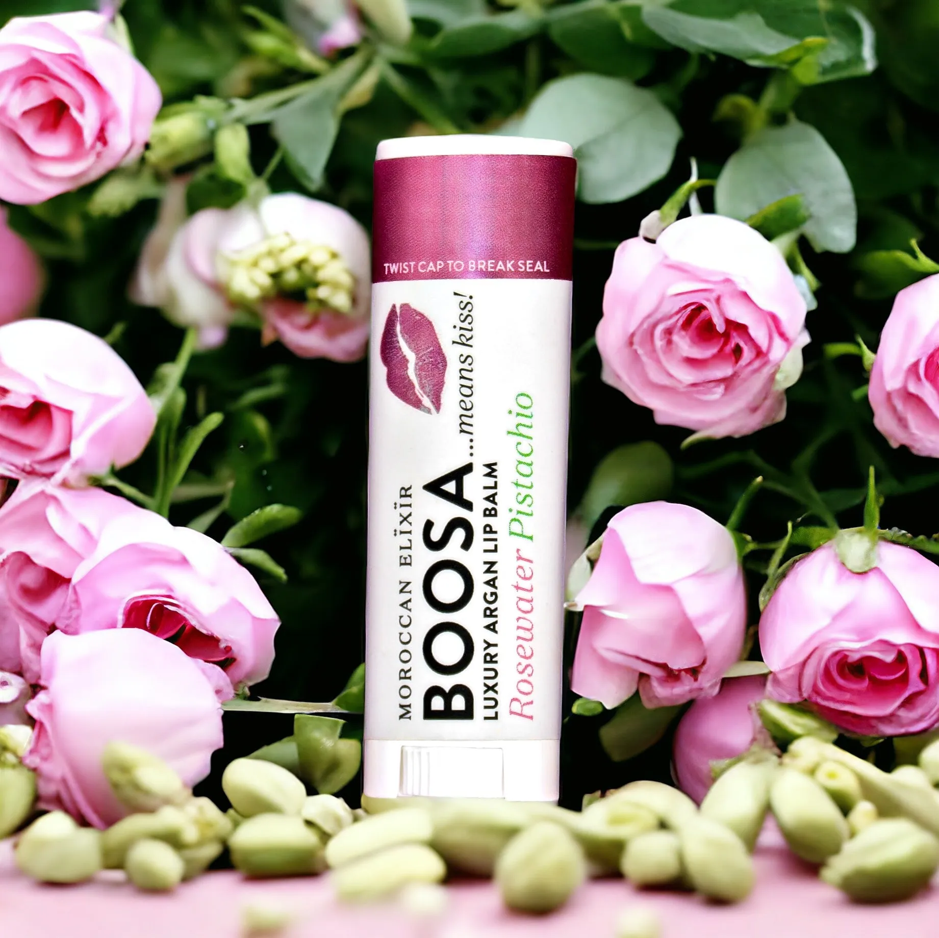 BOOSA Argan Lip Balm  (Rosewater Pistachio)