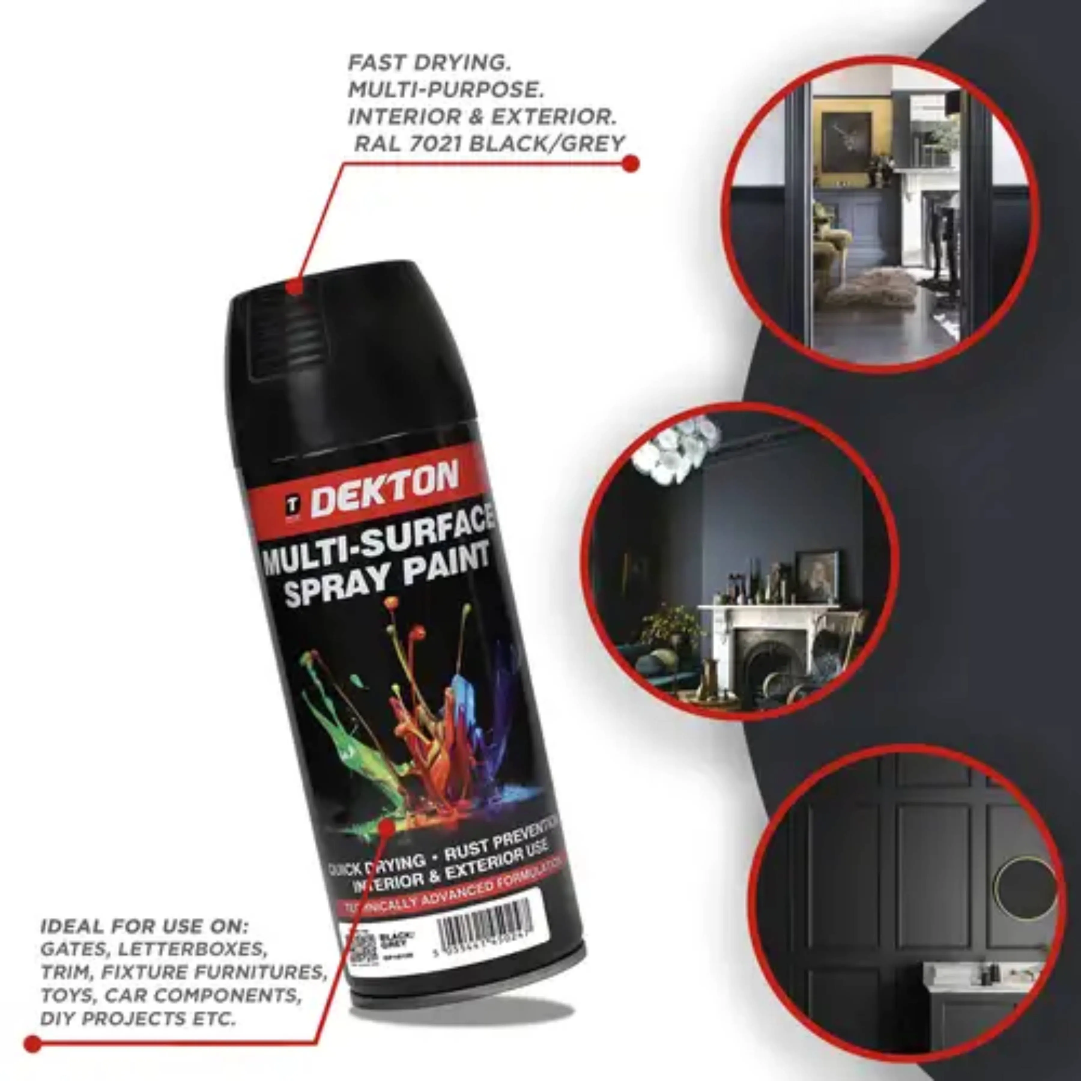 DEKTON 400ml Spray Paint Black/Grey