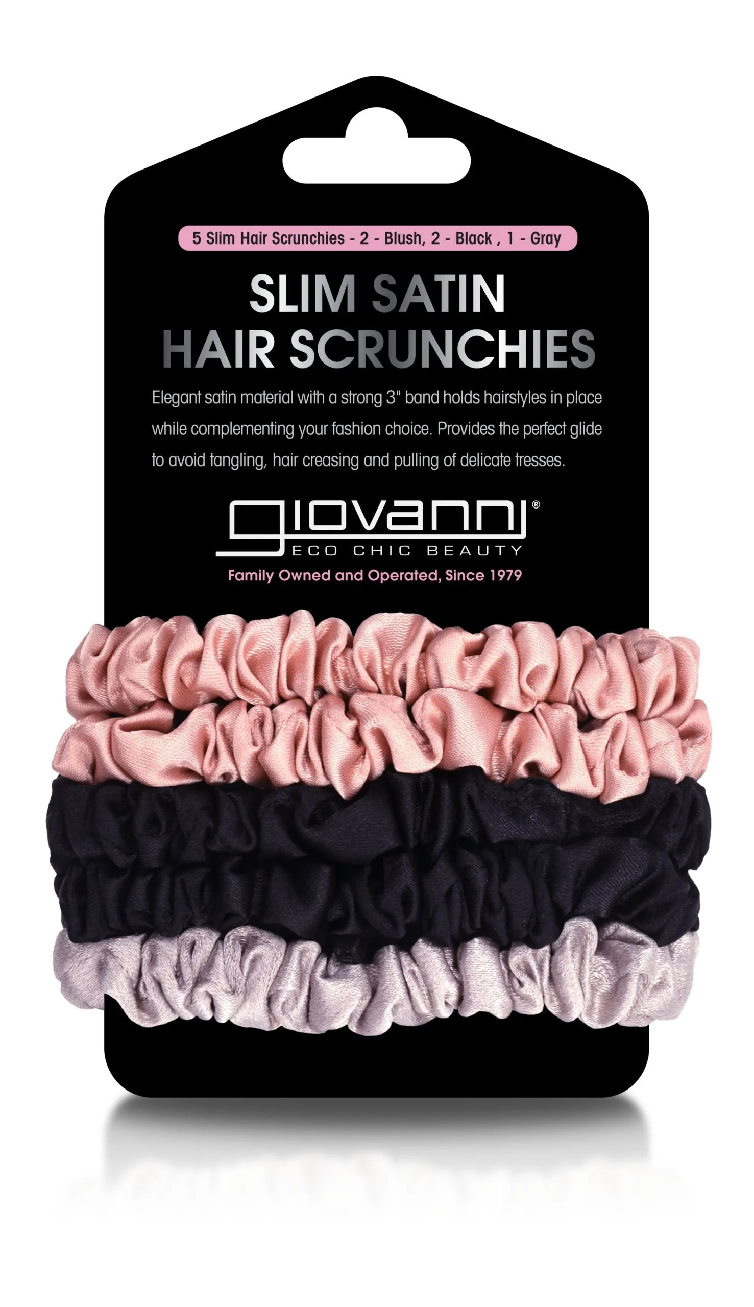 Giovanni - Satin Slim Hair Scrunchies, 5 Count