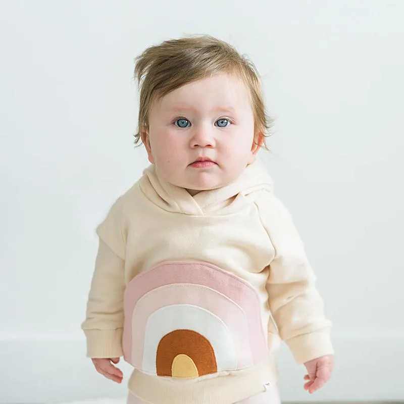 Oh Baby! Hooded Pocket Sweatshirt - Natural Blush Rainbow