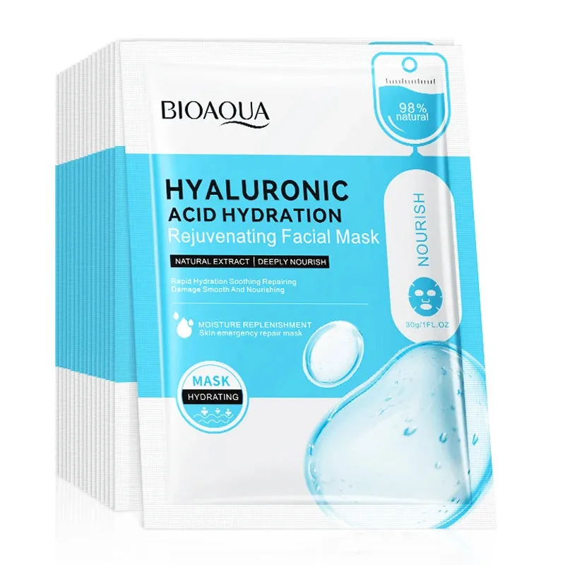 "Hyaluronic Acid Face Masks - Set of 10 for Skincare, Moisturizing, Hydrating, and Firming"